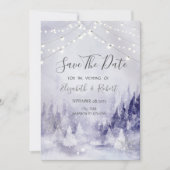 Violet Winter Landscape Snowflakes Save The Date (Vorderseite)