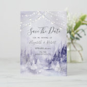 Violet Winter Landschaft Schneeflocken Save the Da Date (Stehend Vorderseite)