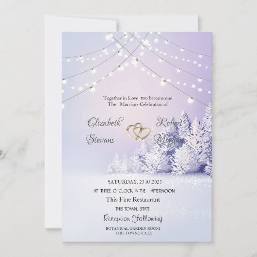 Violet Winter Landschaftswald-String Lichter Einladung (Vorderseite)