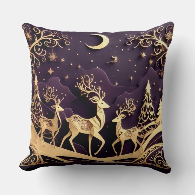 Violet Winter Whimsy – Moonlit Deer Christmas Kissen (Vorderseite)