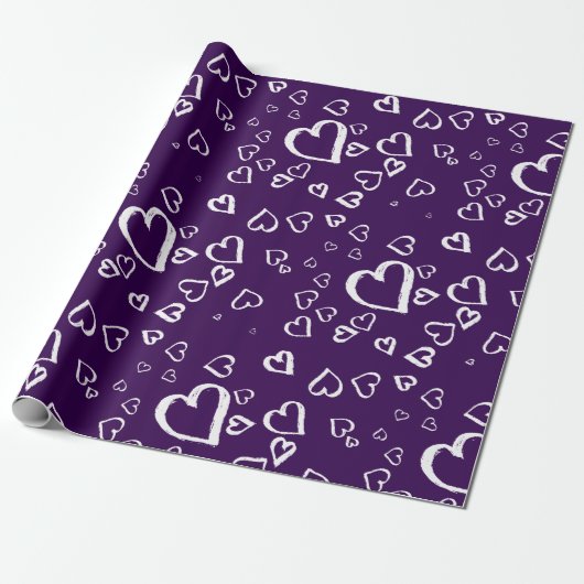 Violet Wrapping Paper mit White Hearts Geschenkpapier (Ungerollt)