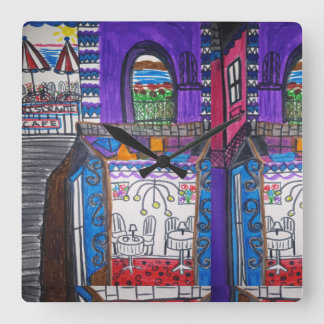 Violetas Cafe Quadratische Wanduhr