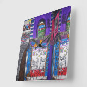 Violetas Cafe Quadratische Wanduhr (Winkel)