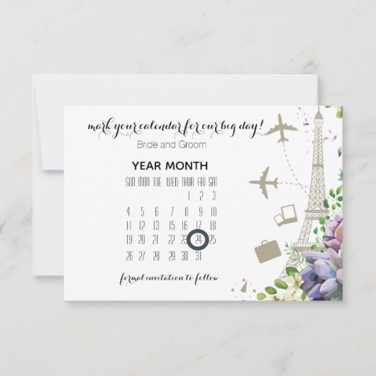 Violetblüte und Hochzeit mit Reisegedanken Save The Date (Vorderseite)