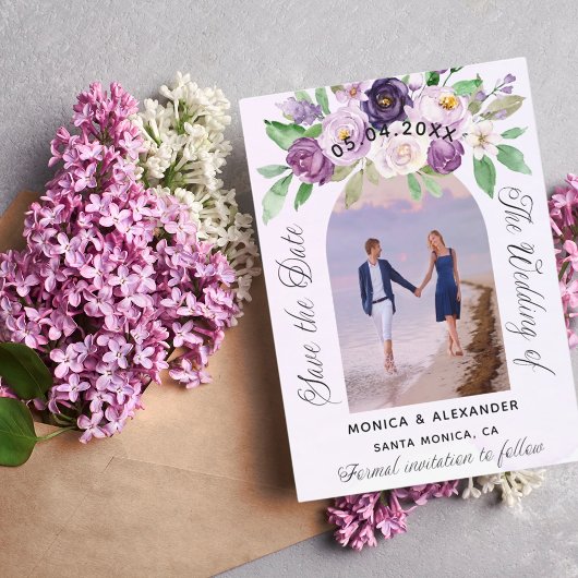 Violetflorale Foto Hochzeit speichern Sie das Datu Save The Date