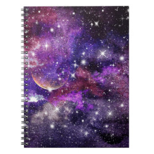 Violetgalaxie Milchstraße mit Planet Notizblock