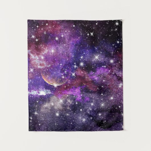 Violetgalaxie Milchstraße mit Planet Wandteppich (Vorderseite)