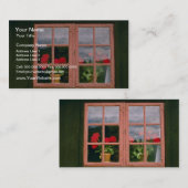 Violetgeranien im Fenster eines traditionellen Ho Visitenkarte (Vorne/Hinten)