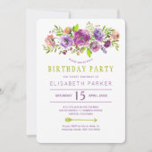 Violetgrün rustikal blühende böhmische Geburtstags Einladung (Vorderseite)