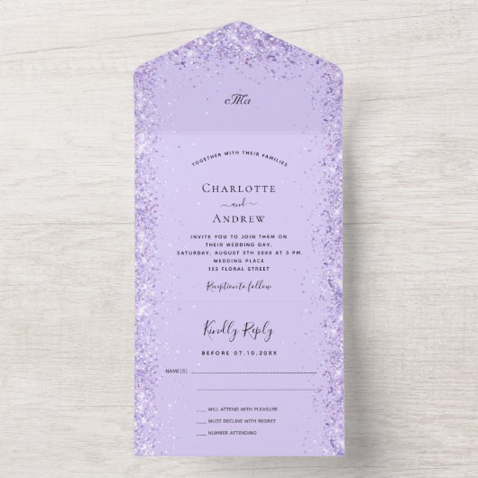 Violetlavender conetti uAwg wedding All In One Einladung (Innen Boden)