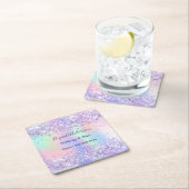 Violetlavender holografische Namensgeschäft Rechteckiger Pappuntersetzer (Vor Ort)