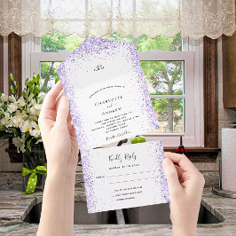 Violetlavender white conetti uAwg wedding All In One Einladung