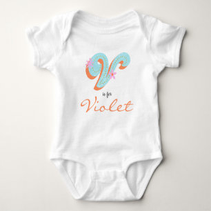 Violetname Reveal Floral Letter V Girl Blume Baby Strampler