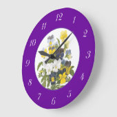 Violets and Pansy Purple Botanical Wall Clock Große Wanduhr (Winkel)