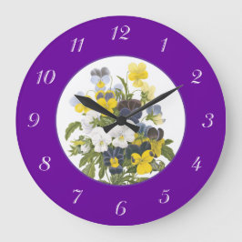Violets and Pansy Purple Botanical Wall Clock Große Wanduhr