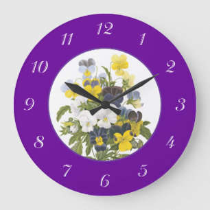 Violets and Pansy Purple Botanical Wall Clock Große Wanduhr
