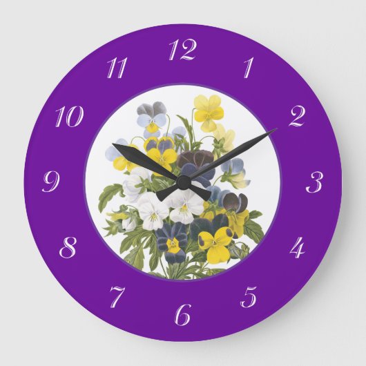 Violets and Pansy Purple Botanical Wall Clock Große Wanduhr (Vorderseite)