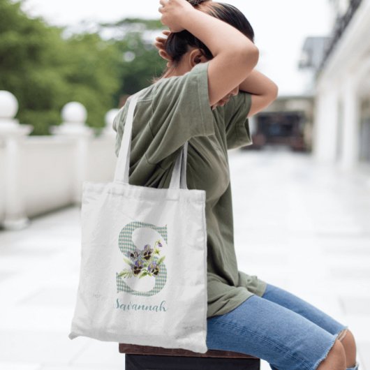 Violets & Blue Harlequin Letter S Tragetasche