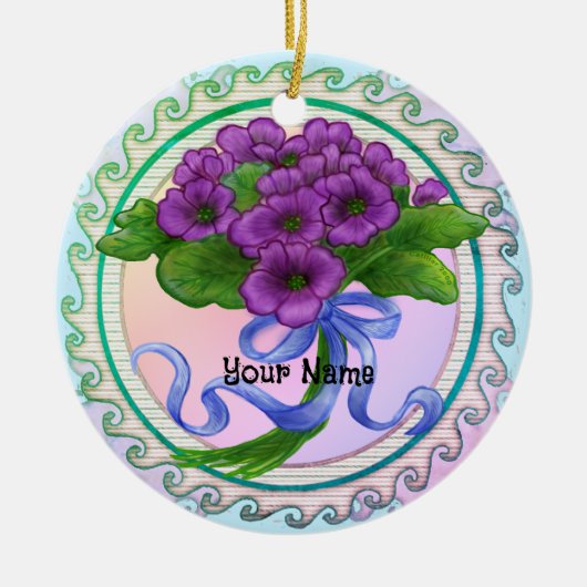 Violets Bouquet Keramik Ornament (Vorne)