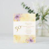 Violets Gold 50. Hochzeitstag Einladung Postkarte (Stehend Vorderseite)
