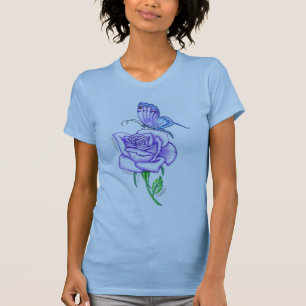 Violetschmetterling mit Rose T-Shirt