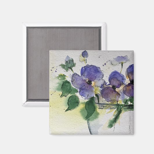 Violett-Aquarellblumen Magnet (Vorderseite/Rückseite)