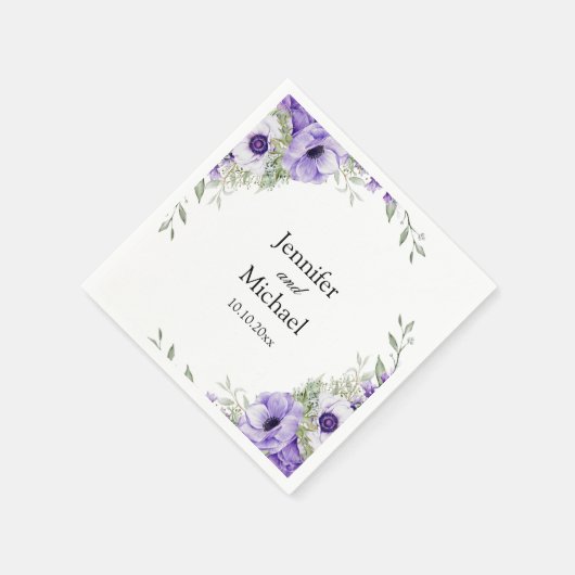 Violett-Aquarellblumen Moderne Hochzeit Serviette (Ecke)