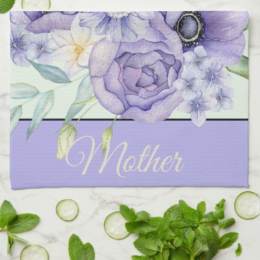 Violett Aquarellblütenblüte individuell anpassbar Geschirrtuch (Gefaltet)