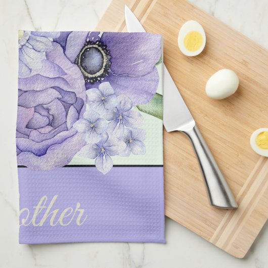 Violett Aquarellblütenblüte individuell anpassbar Geschirrtuch (Viertel Falte)