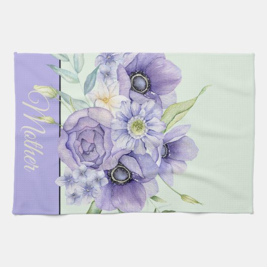 Violett Aquarellblütenblüte individuell anpassbar Geschirrtuch (Horizontal)