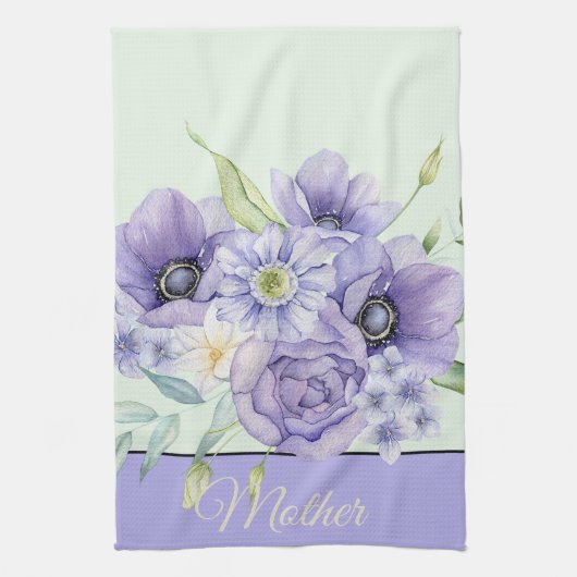 Violett Aquarellblütenblüte individuell anpassbar Geschirrtuch (Vertikal)