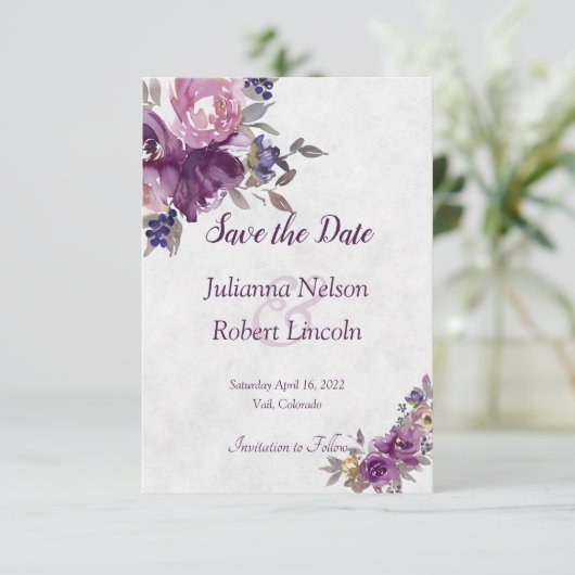 Violett Aquarellfarben - Save the Date Einladung (Stehend Vorderseite)
