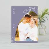 Violett-Arsch-Folie Leaf-Foto Save the Date Karte (Stehend vorne)