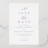 Violett-Arsch-Folie Leaf-Foto Save the Date Karte (Rückseite)