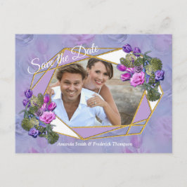 Violett-blaue Aquarellfarben-Rose & Tulpen mit Gol Ankündigungspostkarte