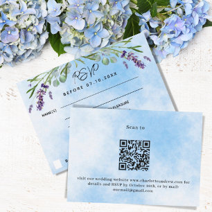 Violett-blaues Menü QR Hochzeit RSVP Reaktion Karte