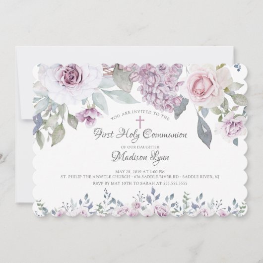 Violett-Blume Erste Kommune Einladung (Vorderseite)