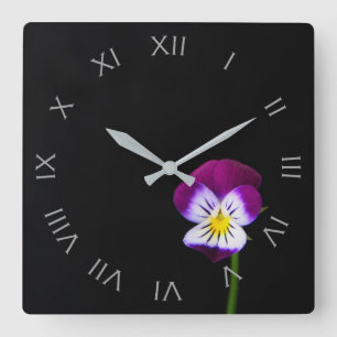 Violett Blume Grau römische Zahlen wc Quadratische Wanduhr