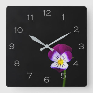 Violett Blume Grau Zahlen Wccm Quadratische Wanduhr
