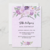Violett Blume Grün Luxus Geburtstag Einladung (Vorderseite)