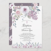 Violett-Blume Taufe Einladung (Vorne/Hinten)