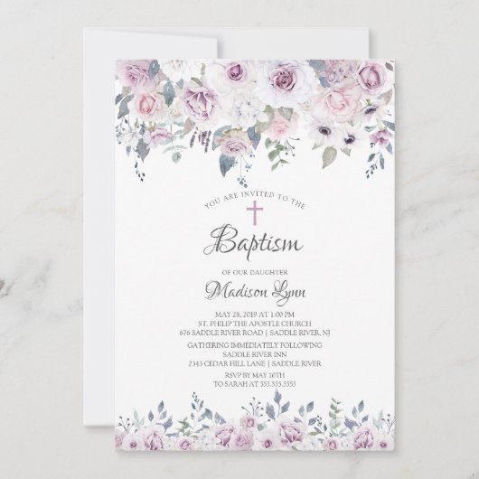 Violett-Blume Taufe Einladung (Vorderseite)