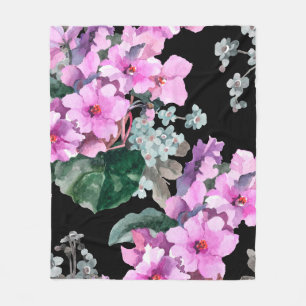 Violett Blume und vergessen Sie mich nicht Aquarel Fleecedecke