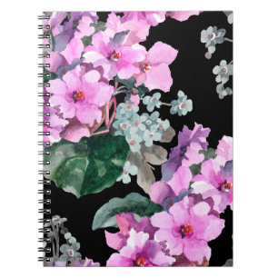 Violett Blume und vergessen Sie mich nicht Aquarel Notizblock