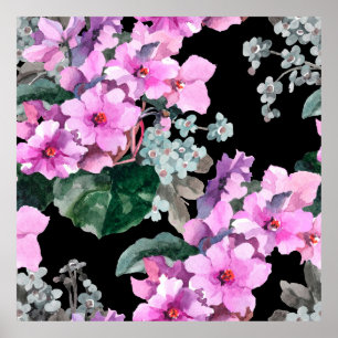 Violett Blume und vergessen Sie mich nicht Aquarel Poster