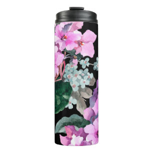 Violett Blume und vergessen Sie mich nicht Aquarel Thermosbecher