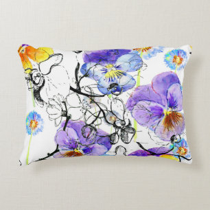 Violett Blume Wasserfarbenes Vintages Muster Dekokissen