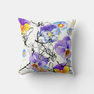 Violett Blume Wasserfarbenes Vintages Muster Kissen