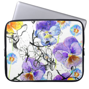 Violett Blume Wasserfarbenes Vintages Muster Laptopschutzhülle