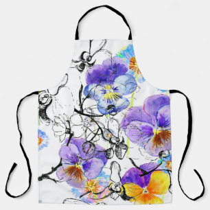 Violett Blume Wasserfarbenes Vintages Muster Schürze